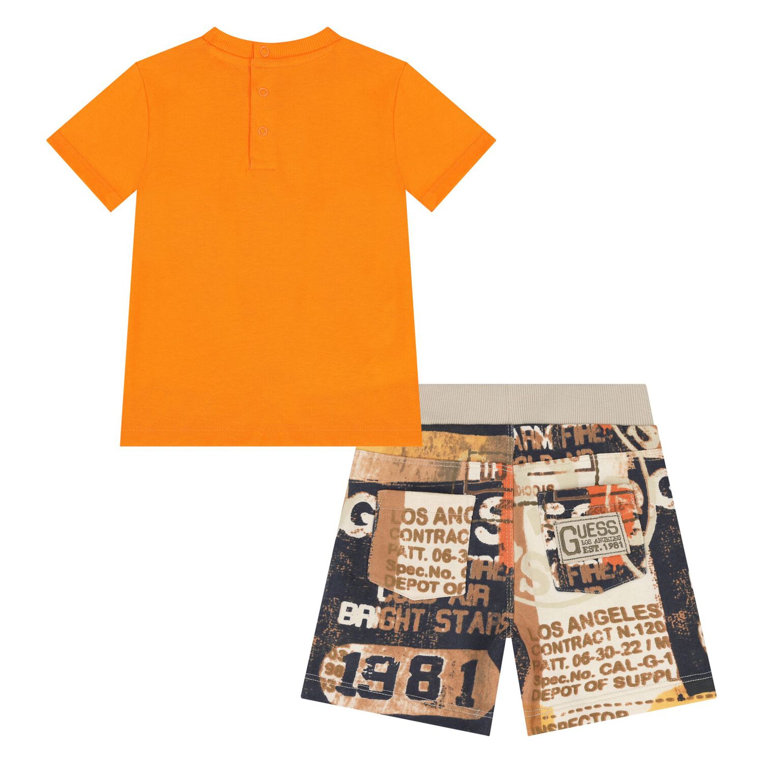 Younger Boys Orange & Beige Shorts Set, 1, hi-res