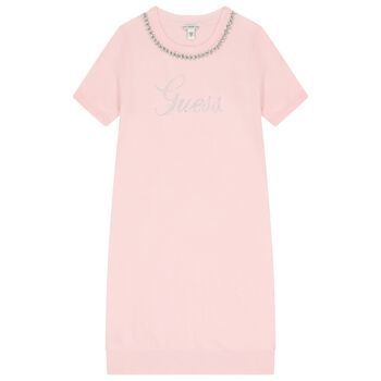 Girls Pink Diamantes Logo Dress