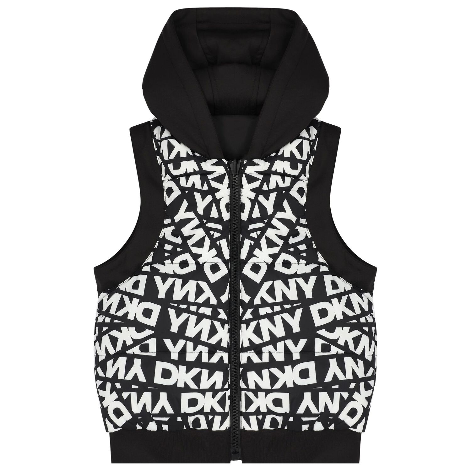 Black & White Logo Reversible Hooded Gilet, 1, hi-res