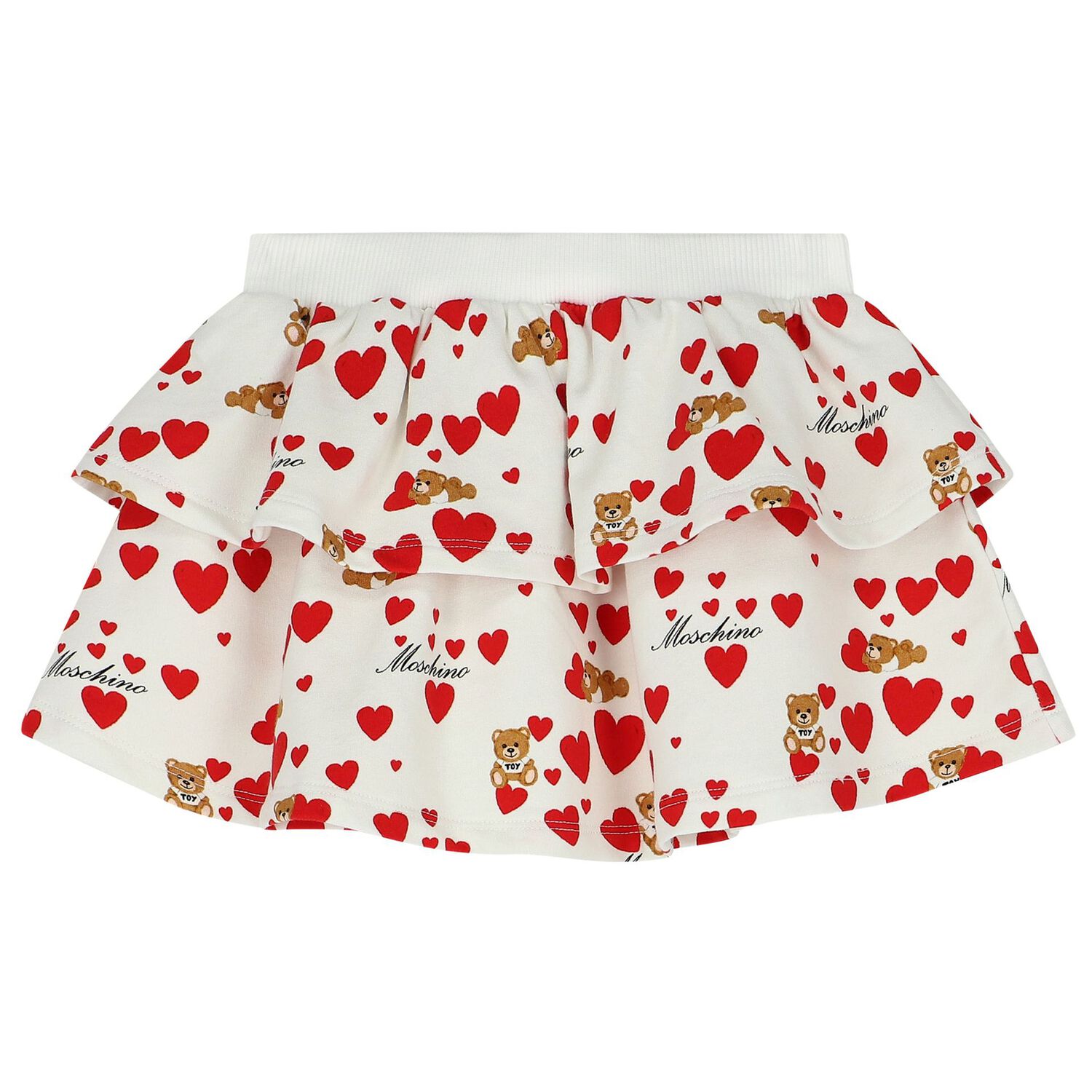 Younger Girls Ivory Teddy Bear & Hearts Skirt Set, 1, hi-res