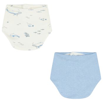 Baby Boys White & Blue Marine Animals Bibs ( 2-Pack )