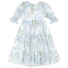 Girls Blue Floral Chiffon Dress, 1, hi-res