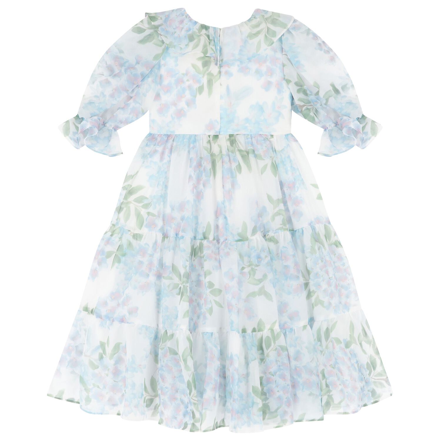 Girls Blue Floral Chiffon Dress, 1, hi-res image number null