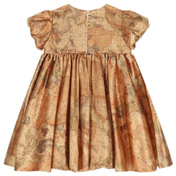 Girls Beige Logo Geo Map Dress 