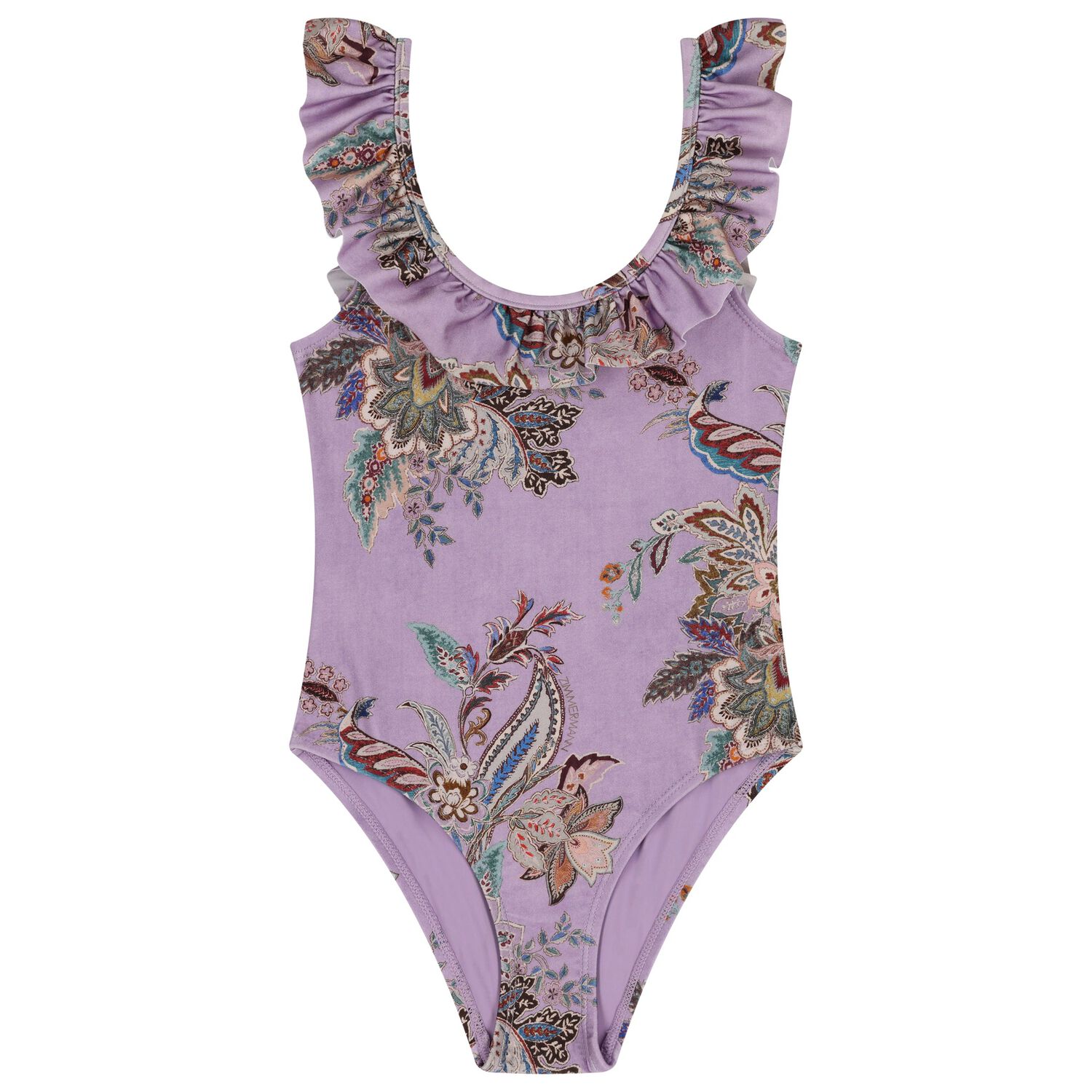 Girls Purple Floral Swimsuit, 1, hi-res
