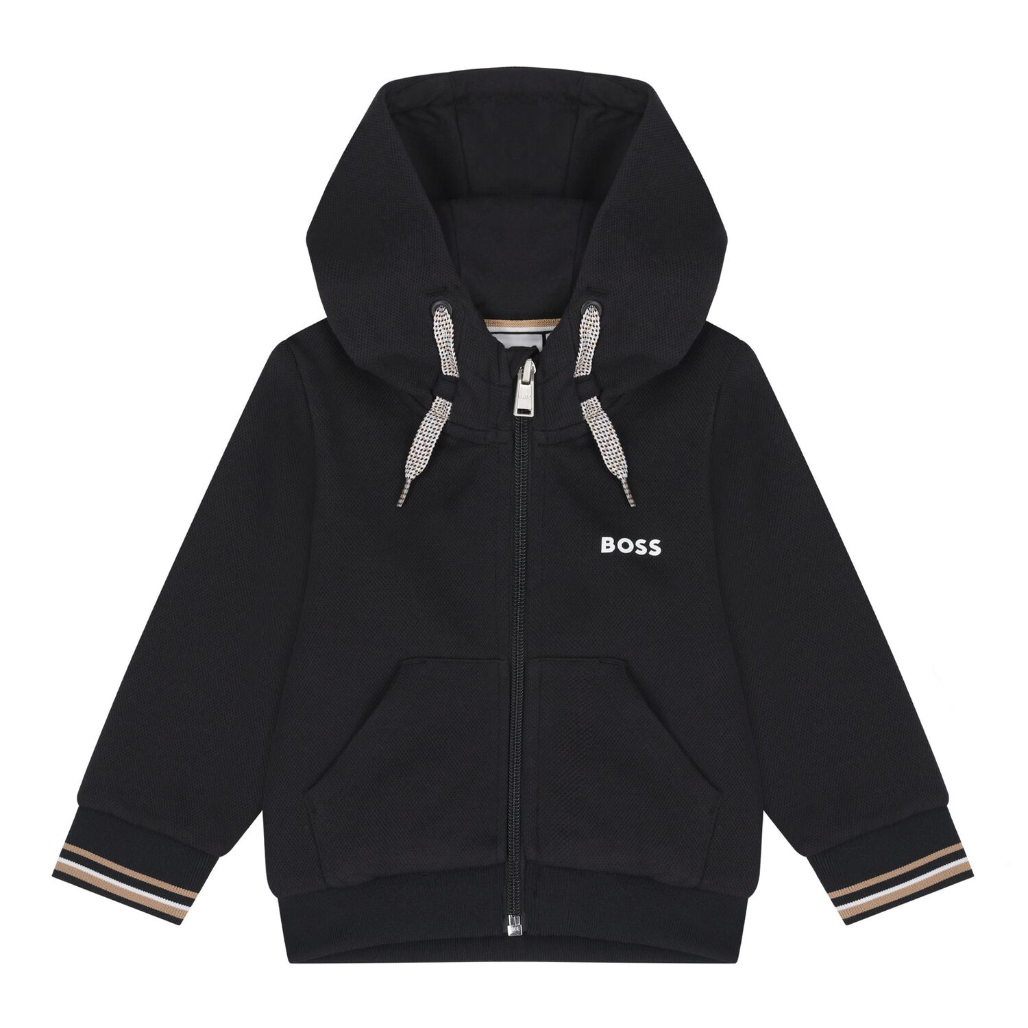 Younger Boys Black Logo Hooded Zip Up Top, 1, hi-res image number null
