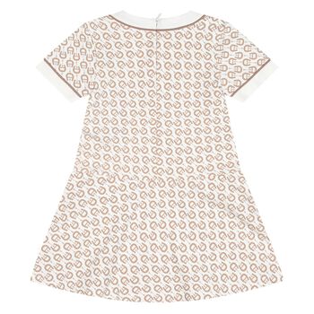 Younger Girls Ivory & Beige Logo Dress