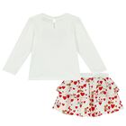 Younger Girls Ivory Teddy Bear & Hearts Skirt Set, 1, hi-res