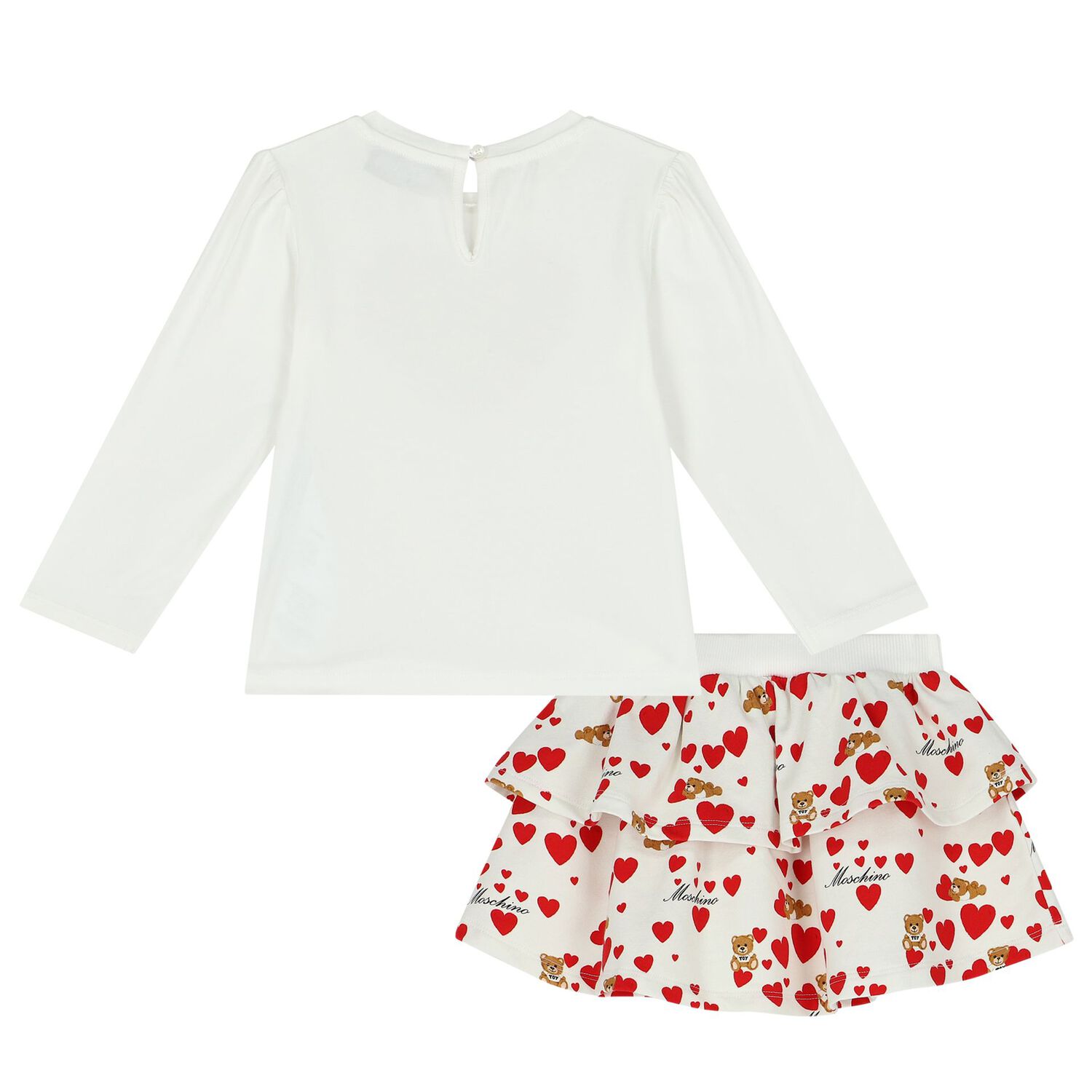 Younger Girls Ivory Teddy Bear & Hearts Skirt Set, 1, hi-res