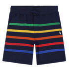 Boys Navy Striped Shorts, 1, hi-res