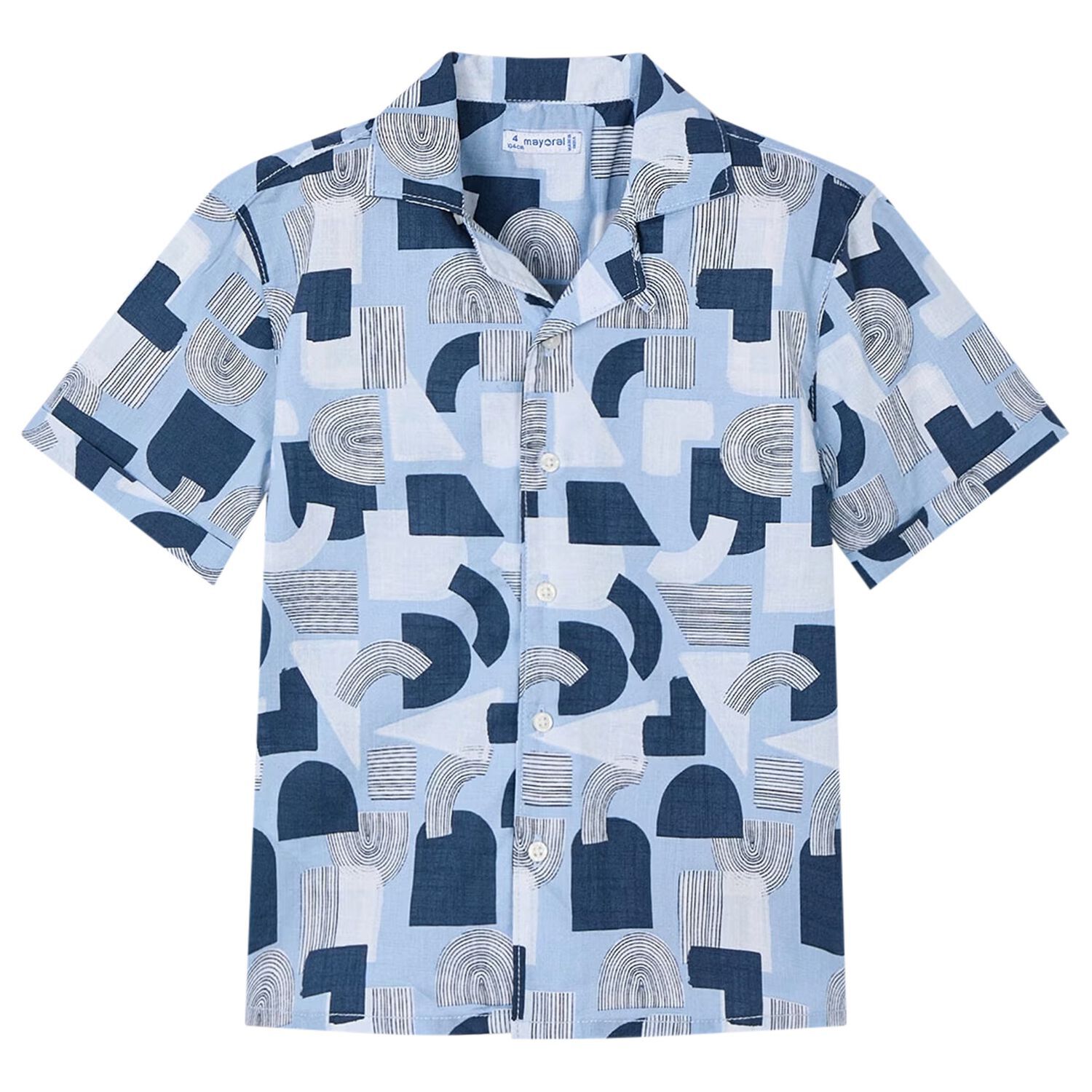 Boys Blue Cotton Printed Shirt, 2, hi-res