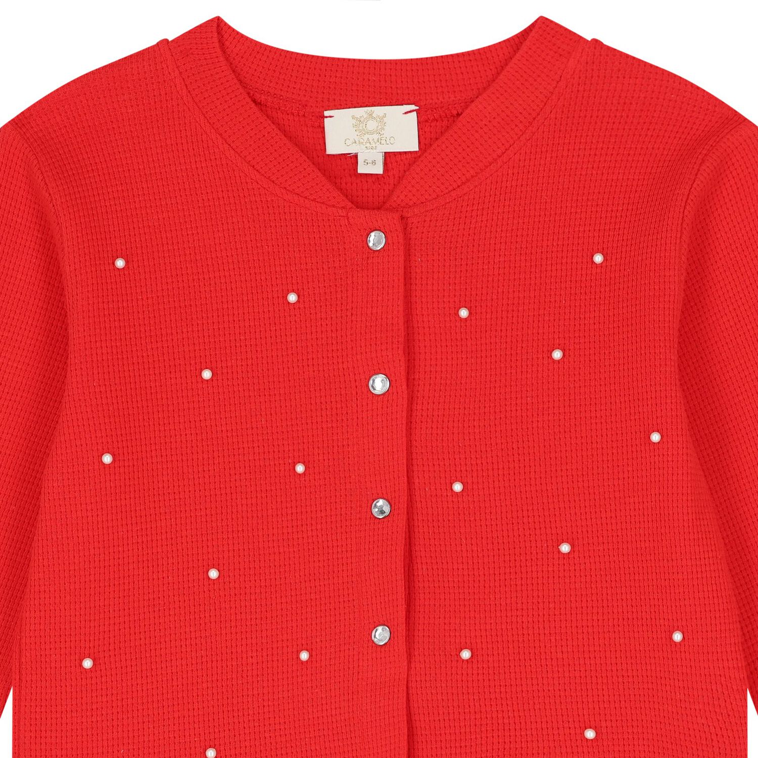 Girls Red Pearl Cardigan, 2, hi-res
