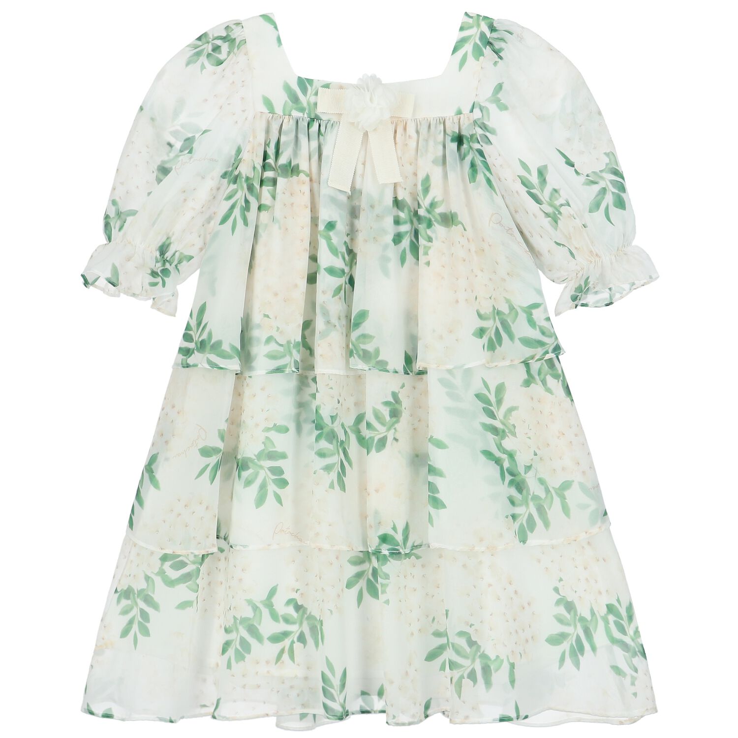 Girls Ivory Floral Chiffon Dress, 1, hi-res