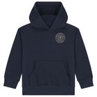 Boys Navy Blue Logo Hooded Top, 1, hi-res