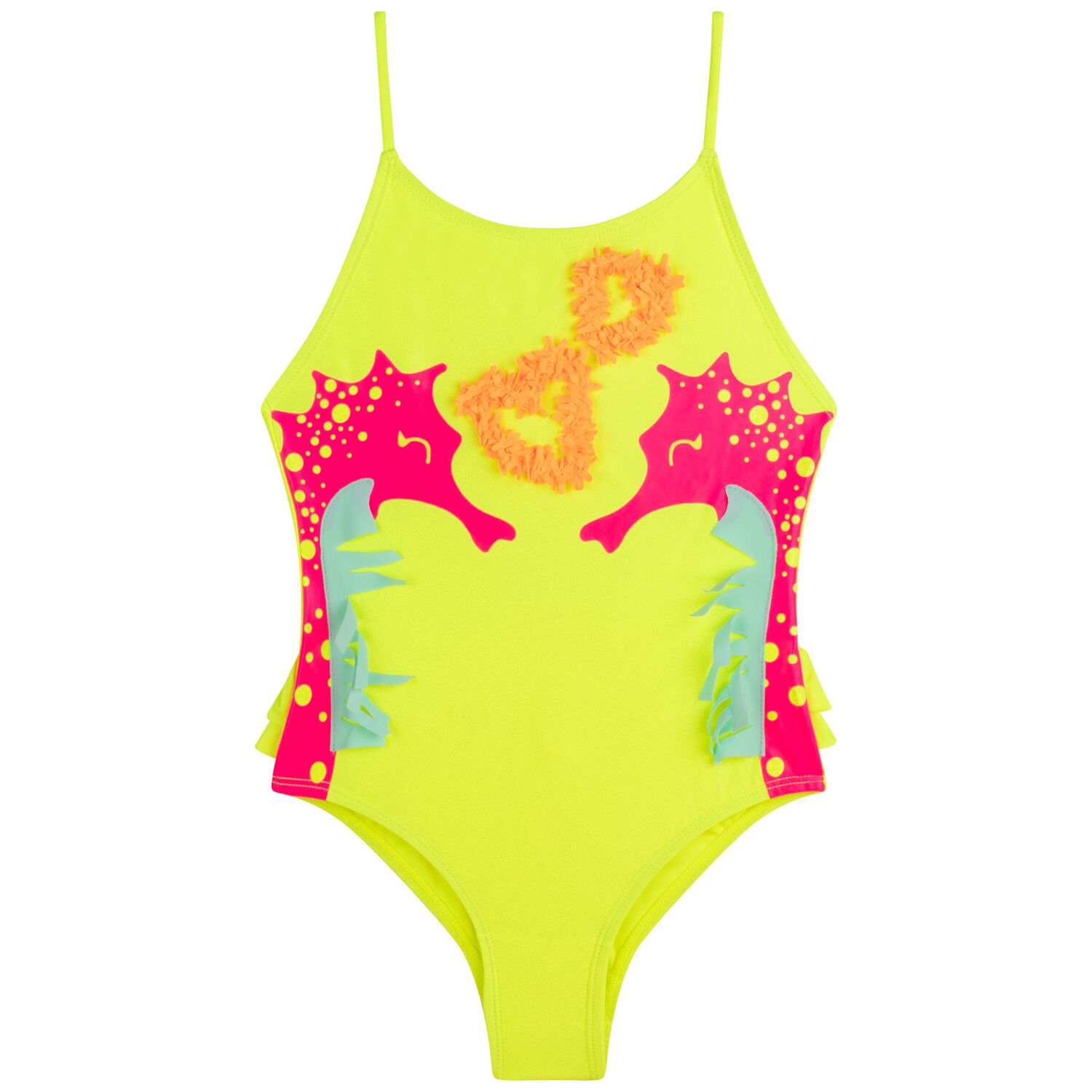Girls Yellow Seahorse Swimsuit, 1, hi-res