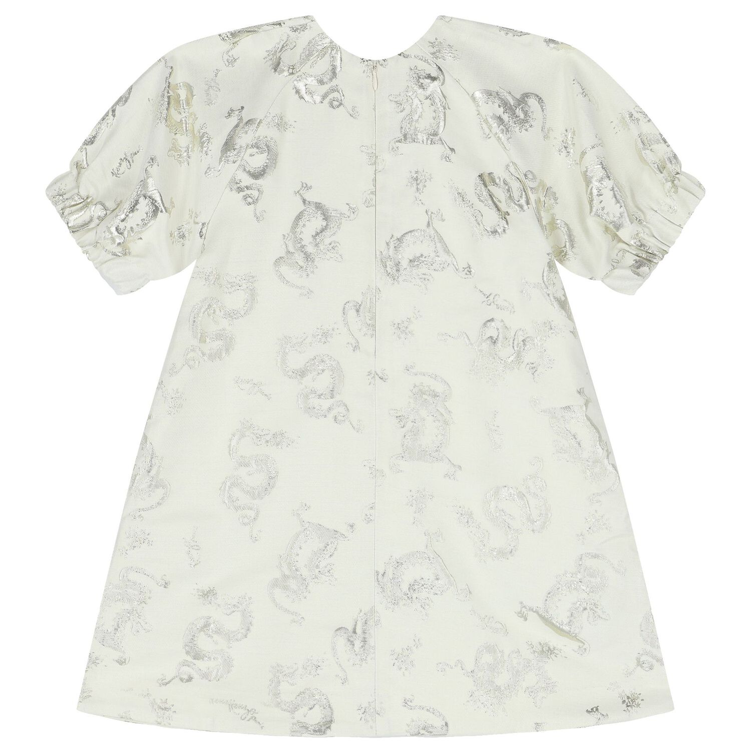 Girls Ivory & Gold Dragons Jacquard Dress, 1, hi-res