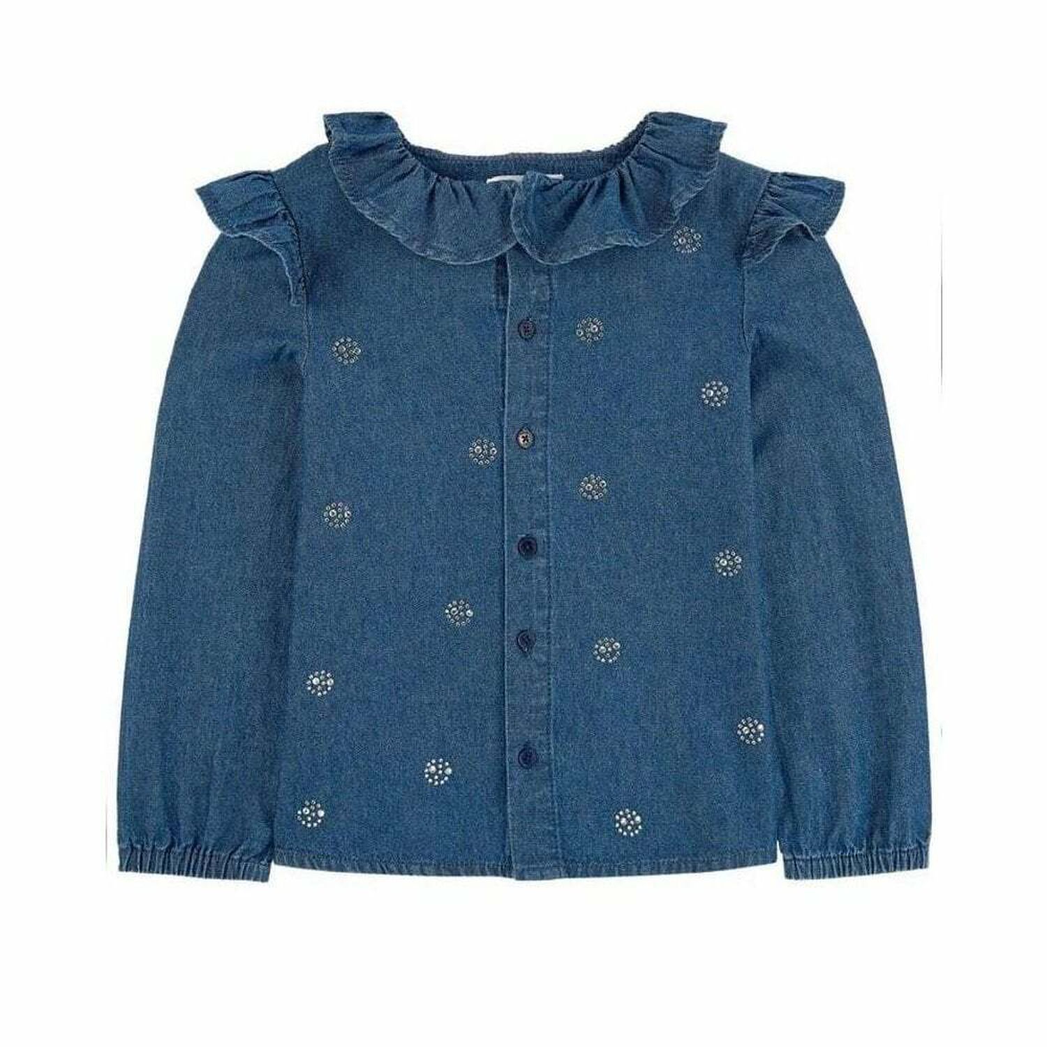 Girls Chambray Ruffled Blouse, 1, hi-res image number null