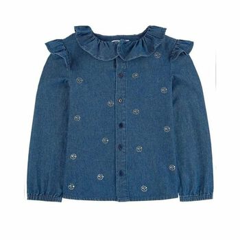Girls Chambray Ruffled Blouse