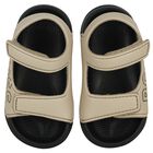 Boys Beige & Black Logo Sandals, 2, hi-res