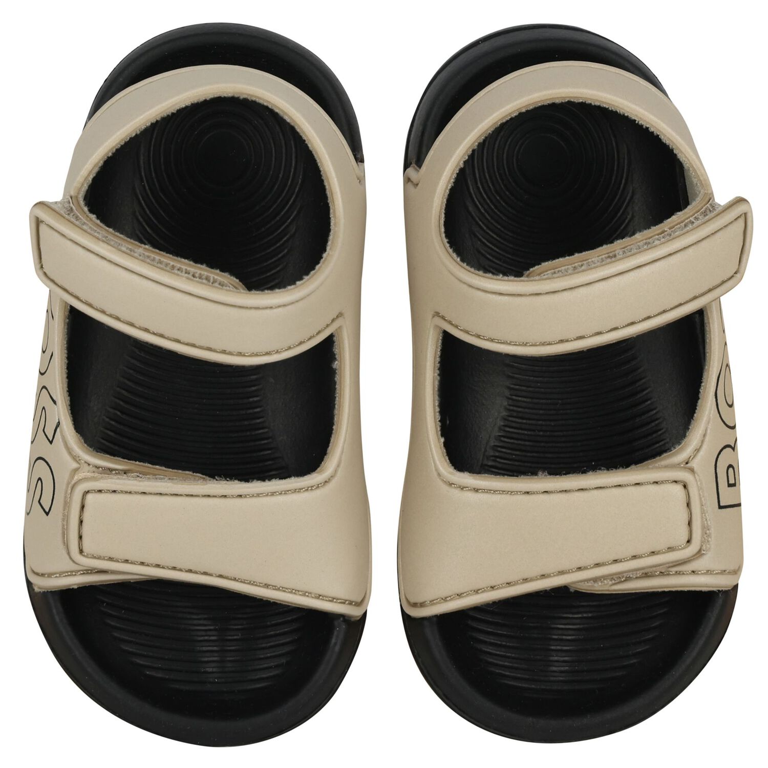 Boys Beige & Black Logo Sandals, 2, hi-res