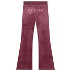 Girls Pink Logo Velvet Joggers, 1, hi-res
