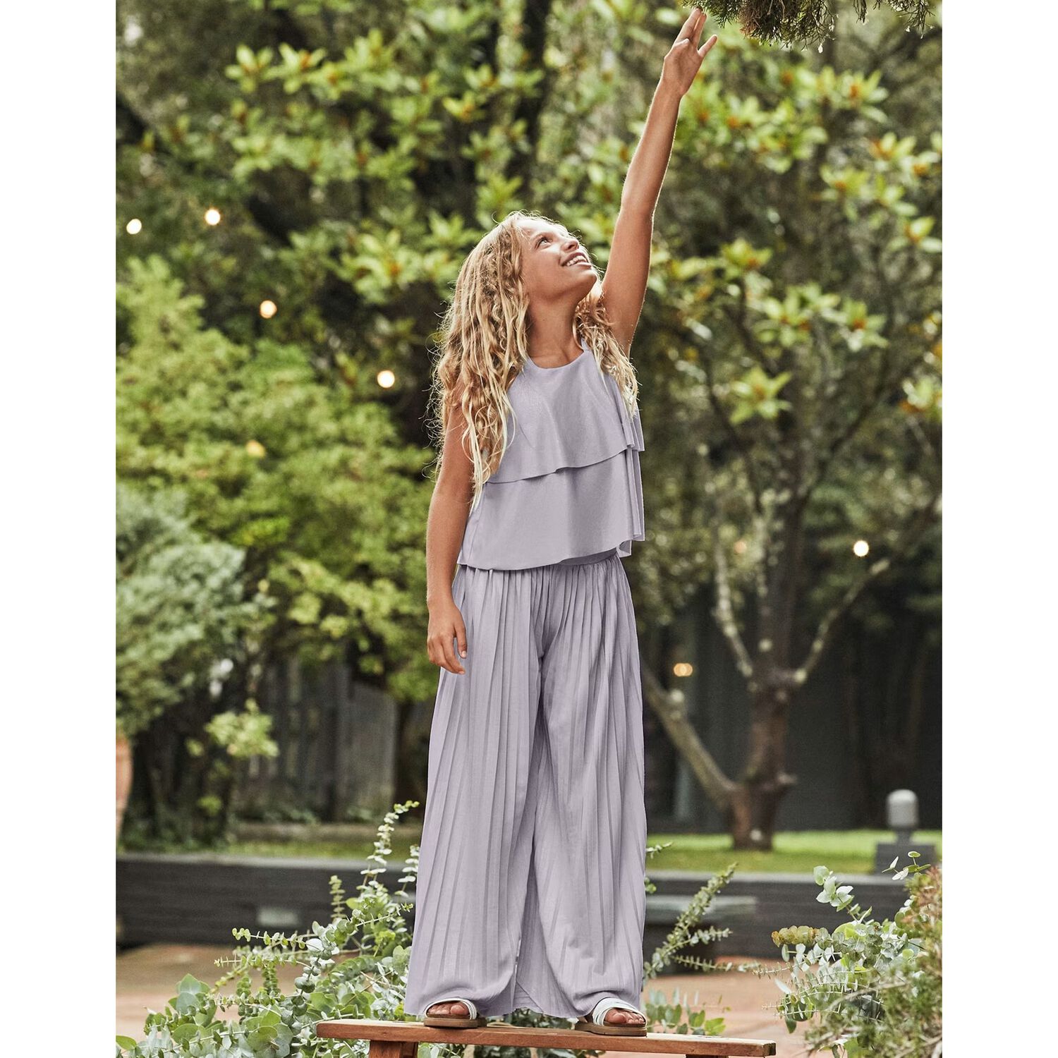 Girls Silver Pleated Trouser Set, 1, hi-res