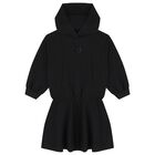 Girls Black Logo Hooded Dress, 1, hi-res