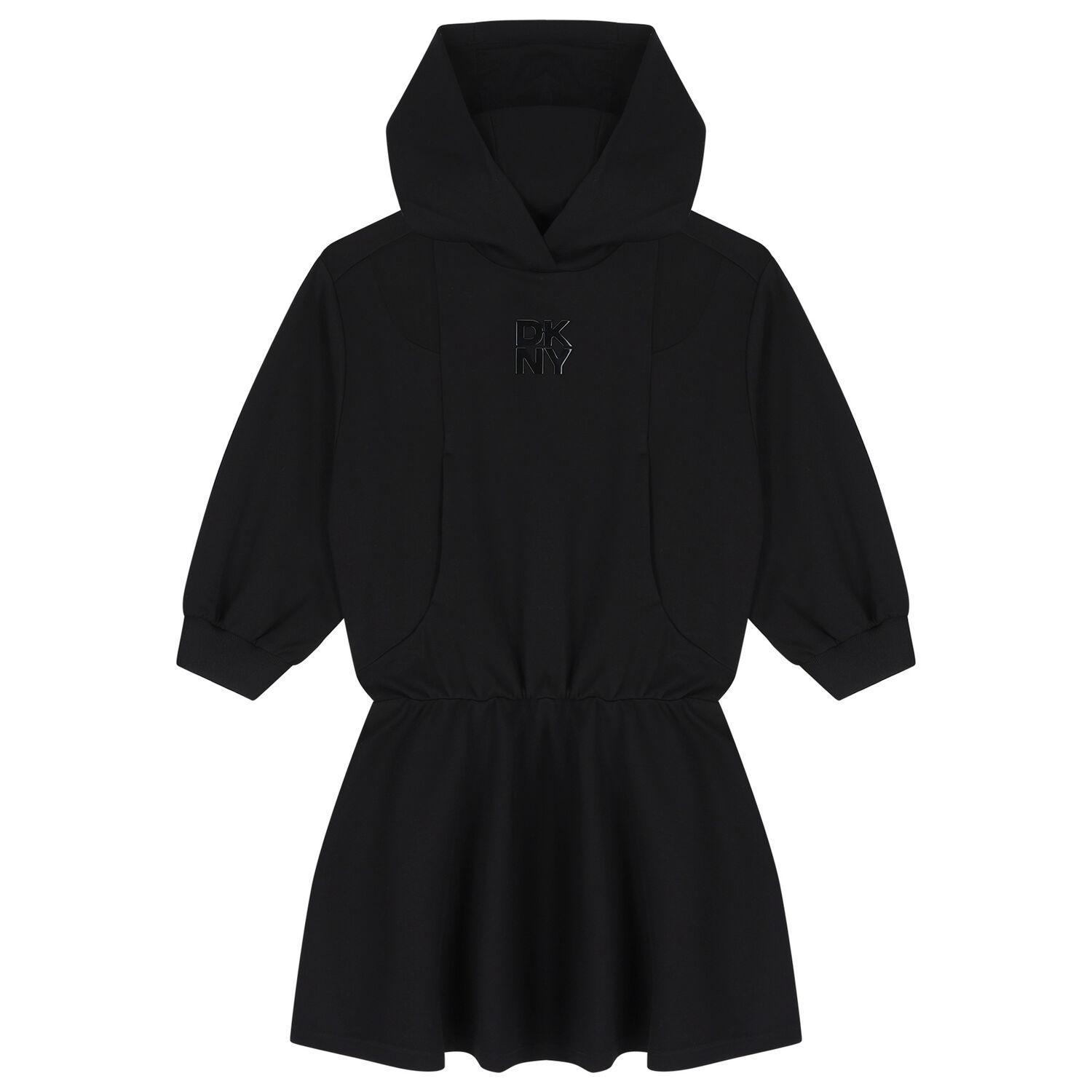 Girls Black Logo Hooded Dress, 1, hi-res