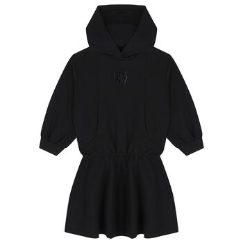 Girls Black Logo Hooded Dress