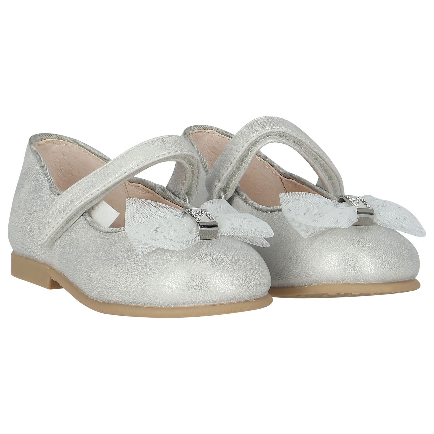 Younger Girls Silver Bow Shoes, 2, hi-res