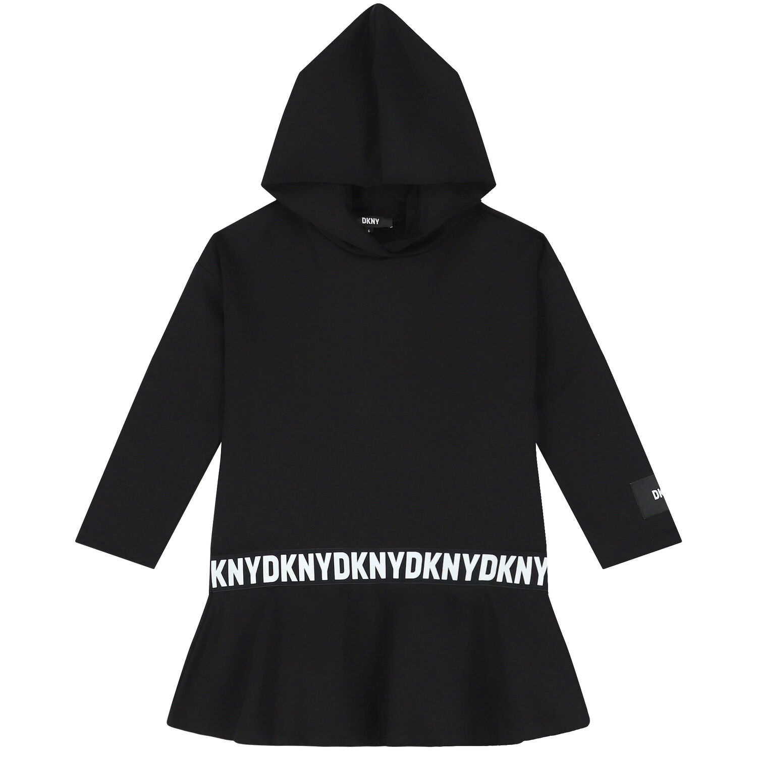 Girls Black Logo Hooded Dress, 1, hi-res