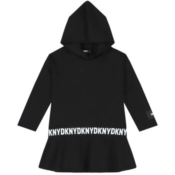 Girls Black Logo Hooded Dress