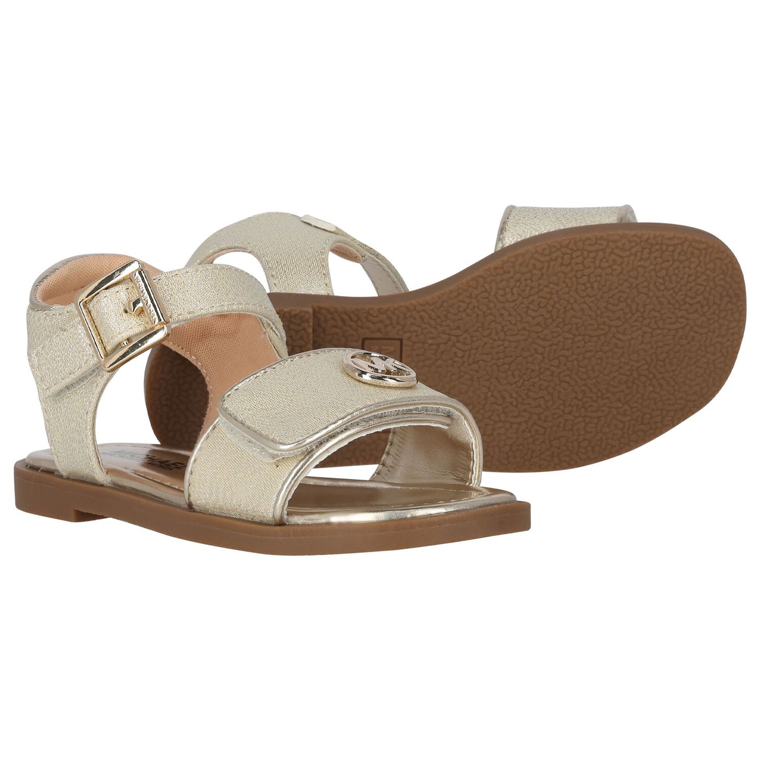 Girls Gold Logo Sandals, 1, hi-res
