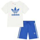 White & Blue Logo Shorts Set, 1, hi-res