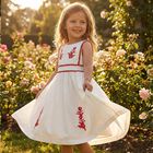 Girls White & Red Floral Dress, 1, hi-res