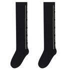 Girls Black & Gold Logo Socks, 1, hi-res