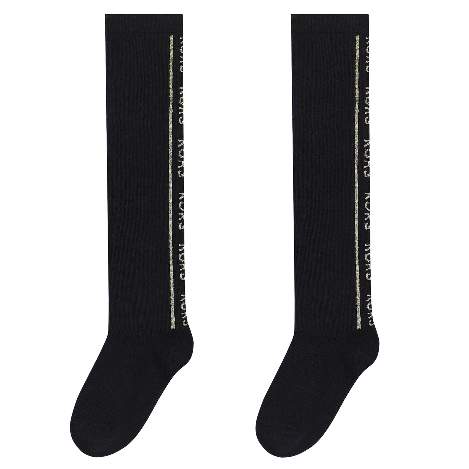 Girls Black & Gold Logo Socks, 1, hi-res