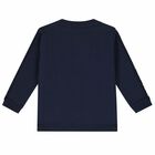 Younger Boys Navy Blue and White Logo Long Sleeve Top, 2, hi-res