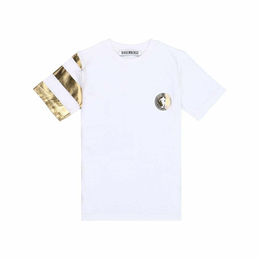 Bikkembergs Boys White Gold Cotton T Shirt Junior Couture UK