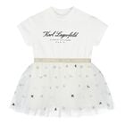 Baby Girls White Logo Tulle Dress, 1, hi-res