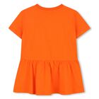 Younger Girls Orange Boke Flower Logo Dress, 1, hi-res