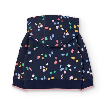 Girls Navy Blue & Pink Hooded Zip Up Top