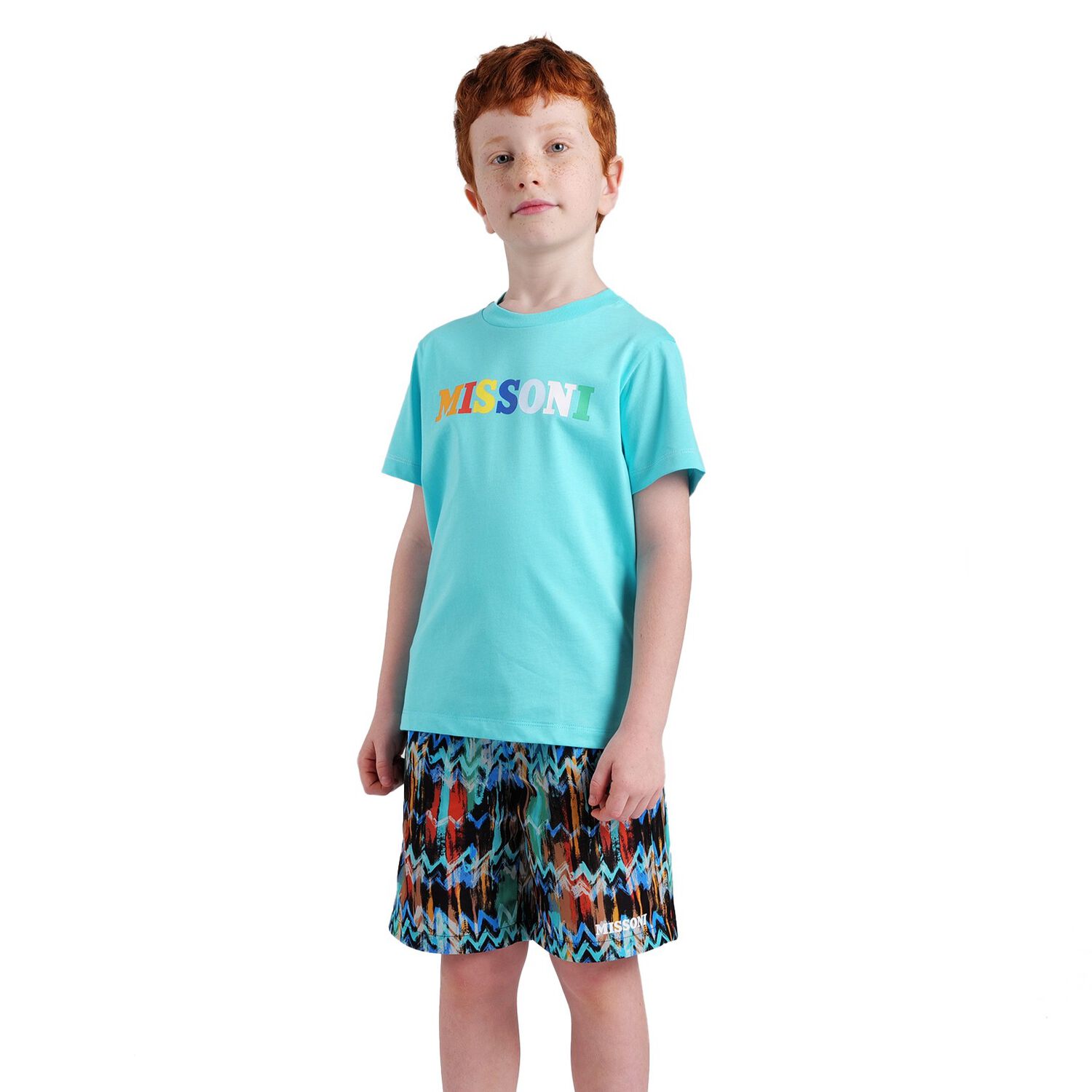 Boys Multi-Colored Zig Zag Swim Shorts, 1, hi-res image number null