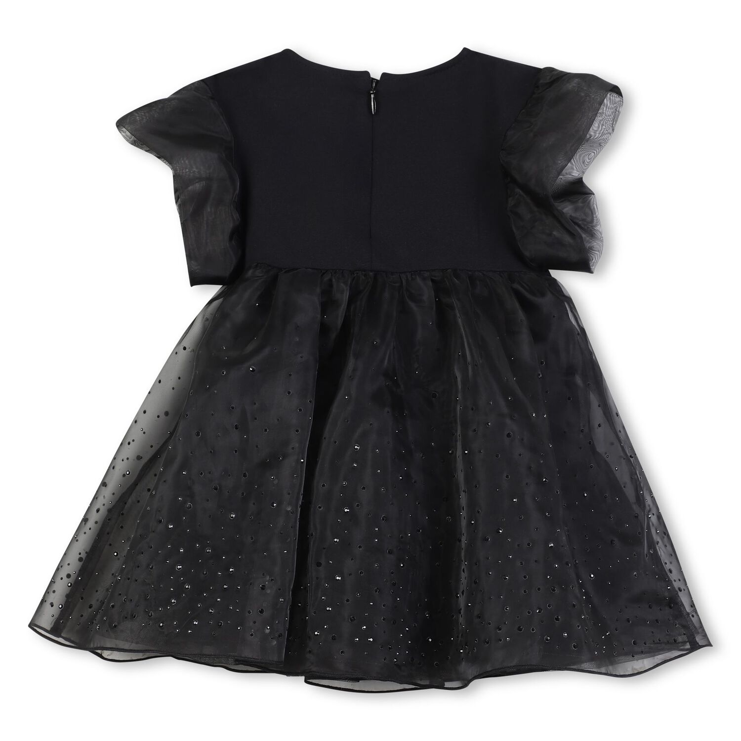 Girls Black Logo Organza Dress, 1, hi-res