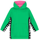 Girls Green & Pink Logo Hooded Dress, 1, hi-res