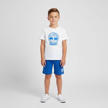 Boys White & Blue Logo Shorts Set