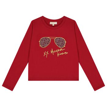 Girls Red Logo Long Sleeve Top
