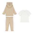 Baby Boys Beige Logo Hooded Tracksuit Gift Set, 1, hi-res