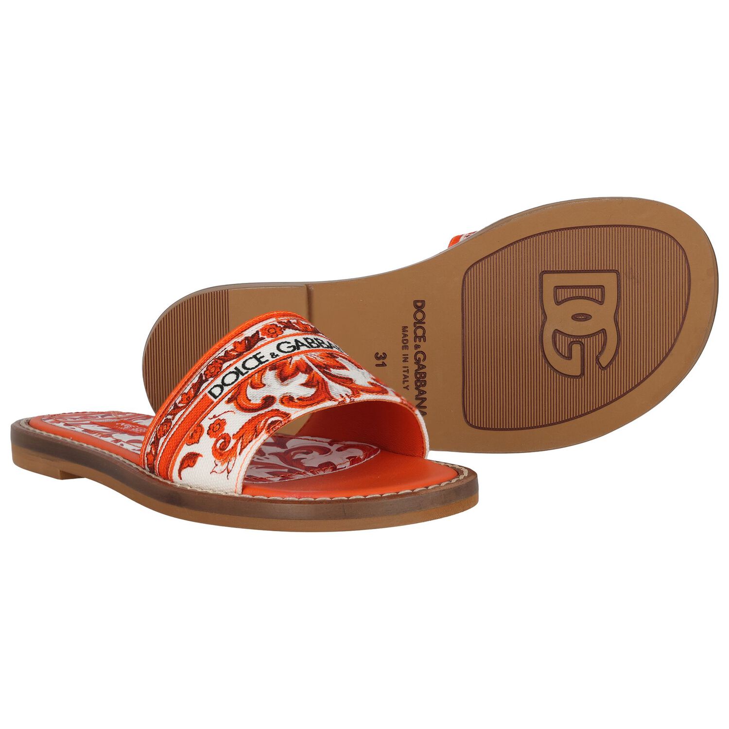 Girls White & Orange Canvas Majolica Sliders, 1, hi-res