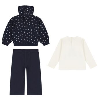 Younger Girls Ivory & Navy Blue Floral Tracksuit Set